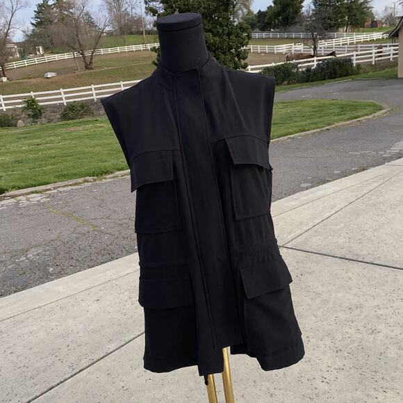 Sanctuary Women’s Vest SZ XS Zipper & Buttons Black 4 Front Pockets Drawstring - Picture 1 of 12